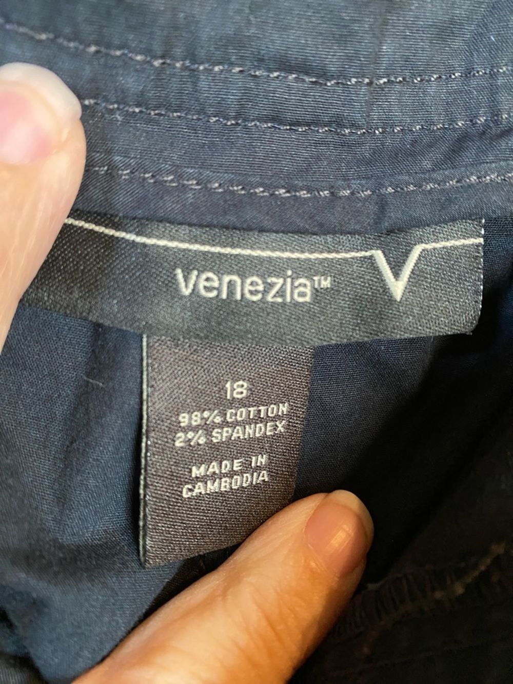 Venezia Dark Navy Cargo Capris with Embroidered Side Accent - Picture 2 of 5